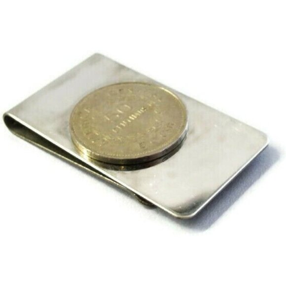 50 Centimos B.C.C.R. Coin Money Clip Stainless Steel Wallet Cash Holder Silver - Picture 1 of 8